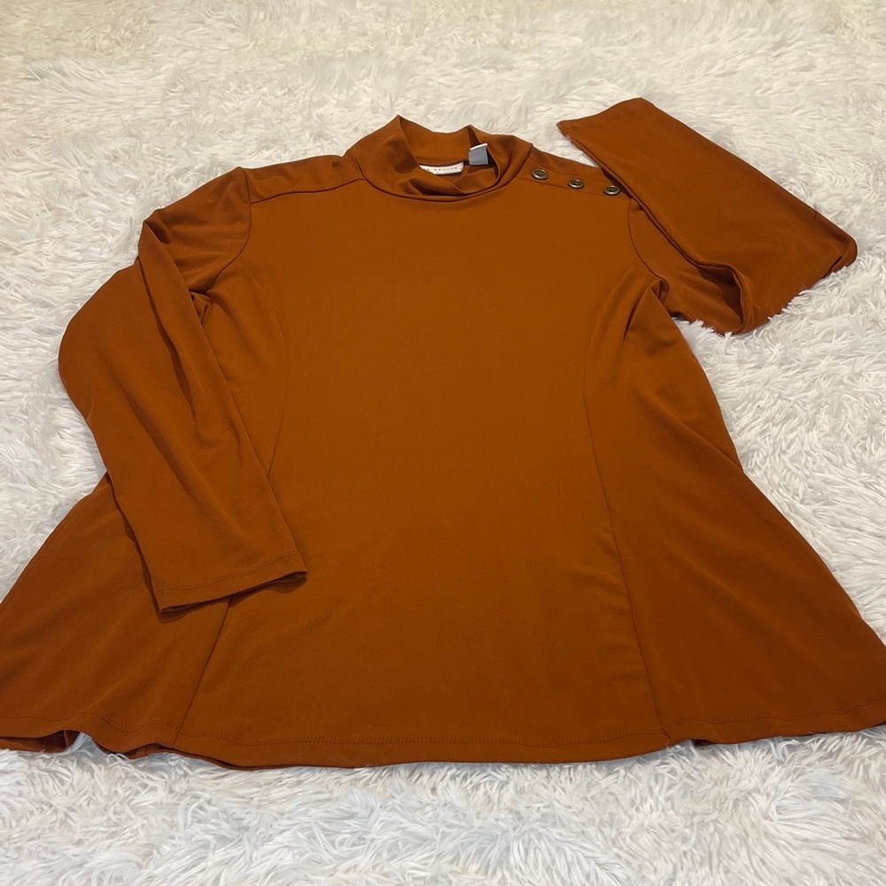 Susan Graver RUST COLOR FITTED Top PULLOVER BUTTON DETAIL WOMENS XS
